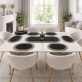 Jüt 8 Parça Yemek Takımı Siyah ve Beyaz