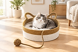 Kedi ve Köpek Yatağı Hasıra Beyaz