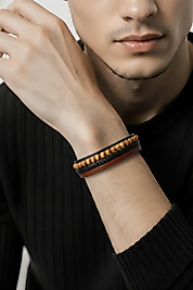 Deri Ve Ahşap Boncuklu Mıknatıslı Bileklik