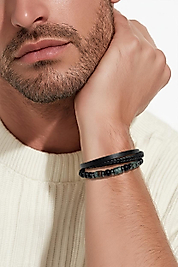 Deri Ve Doğal Taşlı( Serpantin Taşı) Mıknatıslı Bileklik