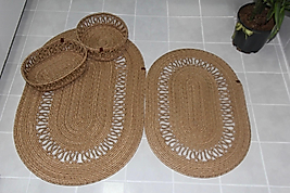 4lü Hasır Renk Jüt Paspas Zikzak Modeli