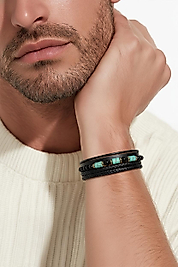 Deri Ve Doğal Taşlı (Turkuaz Taşı) Mıknatıslı Bileklik