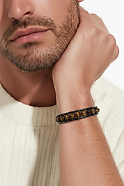 Deri Ve Doğal Taşlı (Kaplan Gözü Taşlı) Mıknatıslı Bileklik