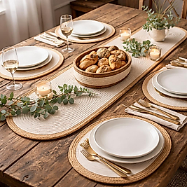 Jüt 8 parça yemek takımı beyaz ve hasır renk