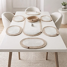 Jüt 8 Parça Yemek Takımı Hasır Ve Beyaz